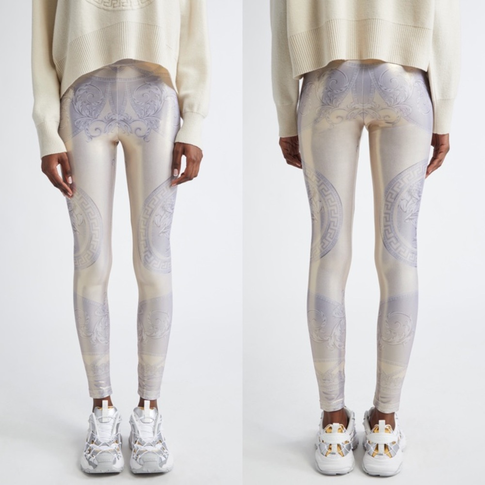Versace La Coupe des Dieux High Waisted Leggings Metallic 40 IT 4 US NWT